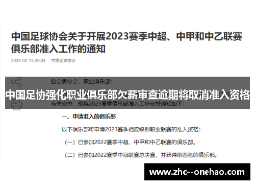 中国足协强化职业俱乐部欠薪审查逾期将取消准入资格